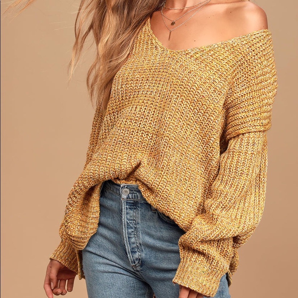 Mustard Yellow V-Neck Knit Confetti Sweater